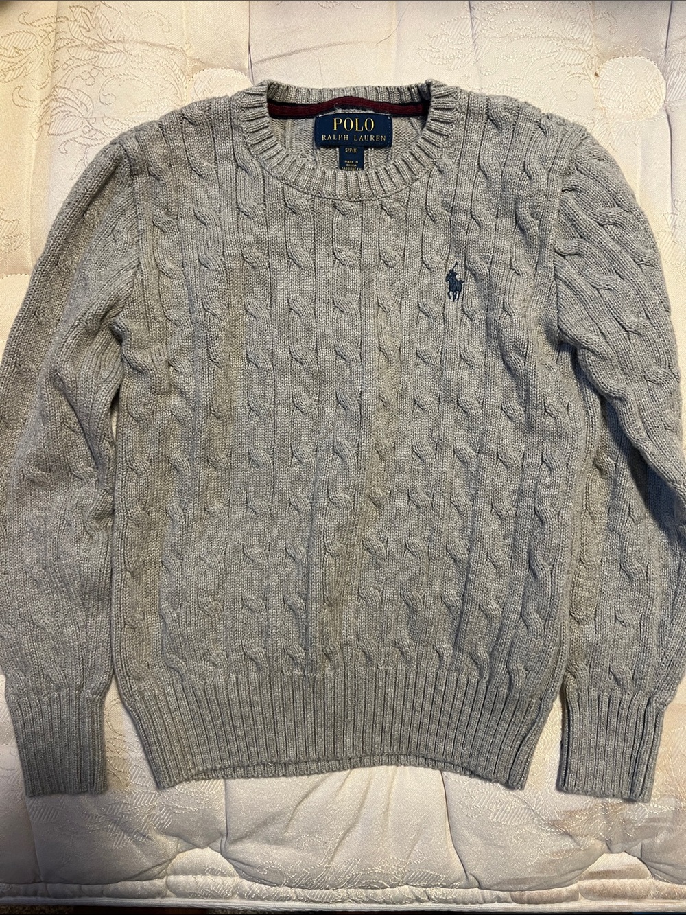Polo by Ralph Lauren Light Gray Cable Knit Crewneck Sweater